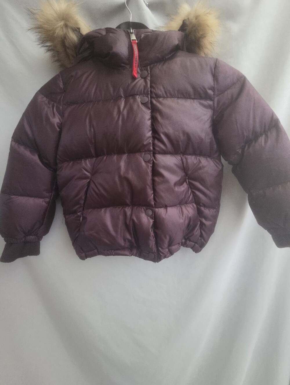 Girls' Quilted Puffy Hooded Jacket with Faux-Fur Trim - Plum